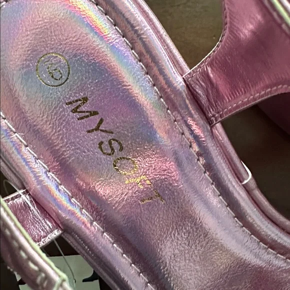 Iridescent Pink Platform Sandals with Ankle Strap - Picture 3 of 4